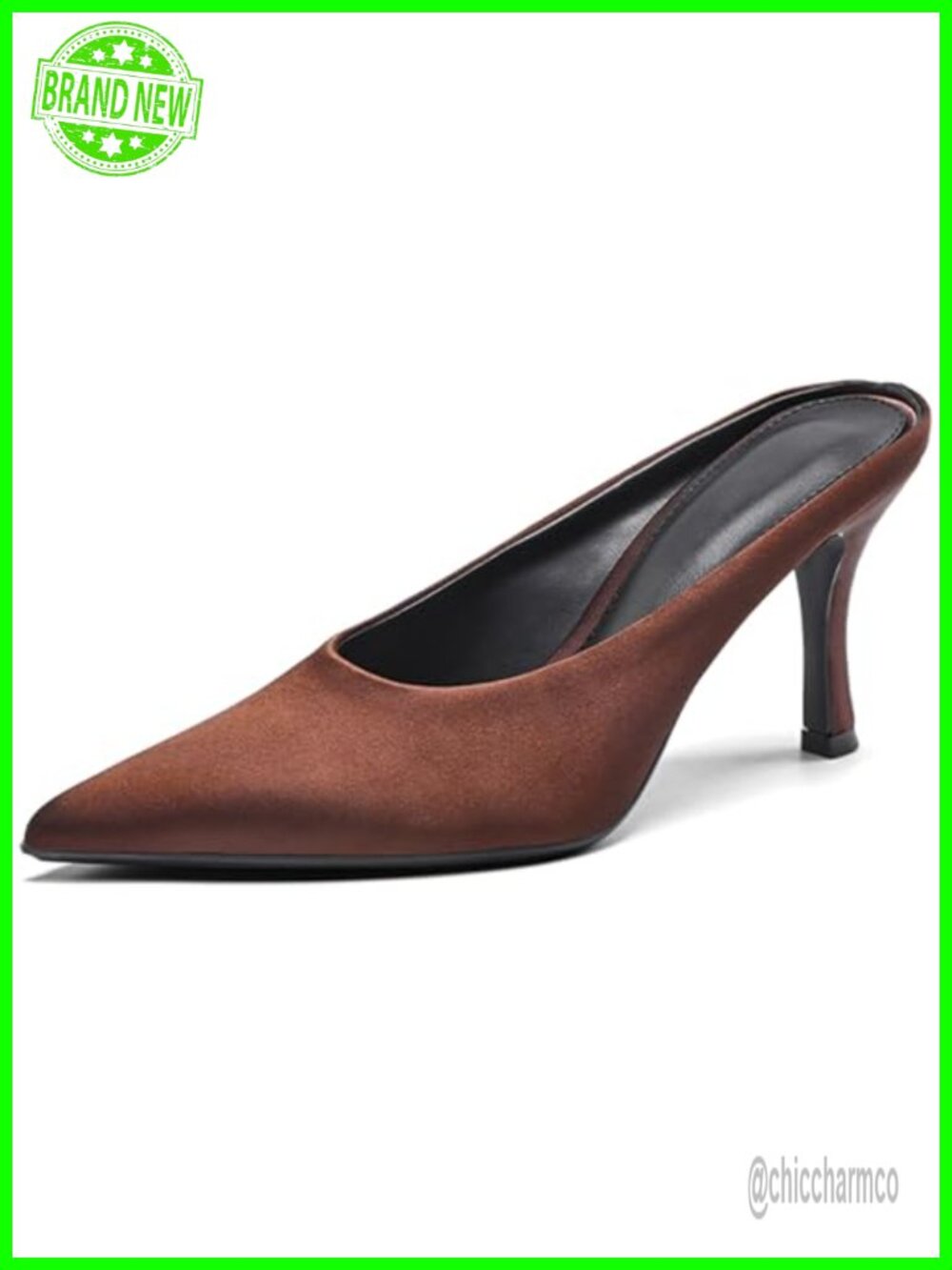 Satin Closed Pointed Toe Stiletto Mules Slip On Kitten Heel Slingback Party